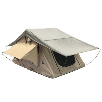 LD TMBK 3 Roof Top Tent With Annex - Tan Base With Green Rain Fly, Black Aluminum Base, Black Ladder Overland Vehicle Systems