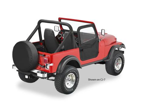 Jeep Doors Full 2-Piece Fabric Doors For Toyota 1964-1984 Land Cruiser Clear Vinyl Black Denim Fabric Pair Bestop