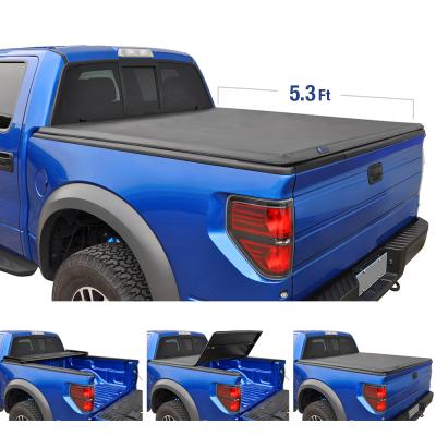 T3 Soft Tri-Fold Tonneau Cover For 05-11 Dodge Dakota 06-08 Mitsubishi Raider Fleetside 5 Foot 4 Inch Bed Tyger Auto