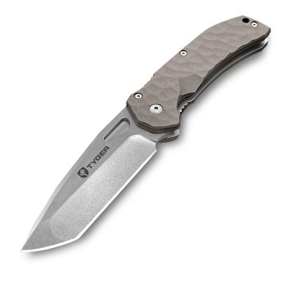 Folding Pocket Knife Stone-washed AUS-8 Steel Blade Tan G-10 Handle Tyger Auto