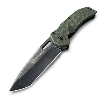 Folding Pocket Knife Stone-washed AUS-8 Steel Blade W/Black Titanium Ion Carbide Coating Green G-10 Handle Tyger Auto