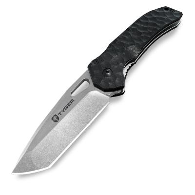 Folding Pocket Knife Stone-washed AUS-8 Steel Blade Black G-10 Handle Tyger Auto