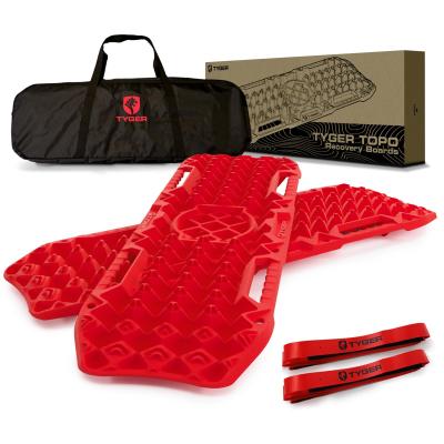 Topo Off-Road Recovery Boards Jack Lift Compatible Extra Wide Emergency Rescue on Mud, Snow, Sand for Trucks SUV Tire Wheel Traction Mat Ramp Pads Pair Red Tyger Auto