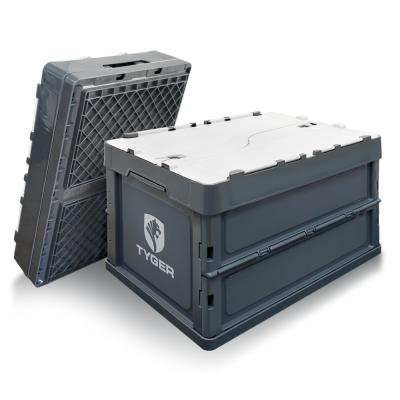 55 Liter Collapsible Stackable Utility Organization Storage Bin with Lid Gray/White 2 Pack Tyger Auto