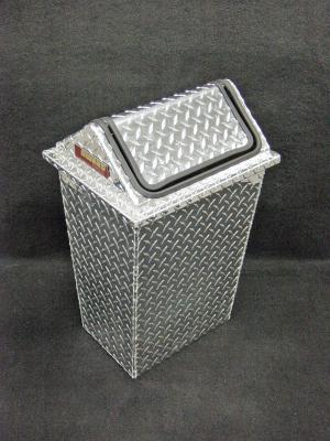 RaceMates Large Trash Can Waste Receptacle with Swinging Lid / Diamond Tread Aluminum / Owens Products
