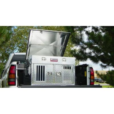 Dog Box Hunter Series Double Compartment with Top Storage / 38 W x 45 D x 26 H / Standard Vents / Diamond Tread Aluminum / Owens Products