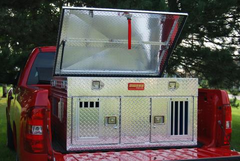 Dog Box Hunter Series Double Compartment with Top Storage / 48 W x 45 D x 26 H / Standard Vents / Diamond Tread Aluminum / Owens Products