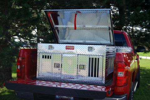Dog Box Hunter Series Double Compartment with Top Storage / 48 W x 45 D x 26 H / All Seasons Vents / Diamond Tread Aluminum / Owens Products