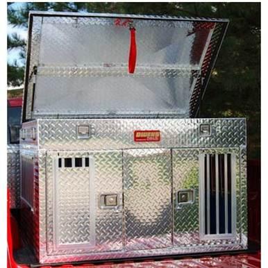 Dog Box Hunter Series Double Compartment with Top Storage / Tall / 48 W x 45 D x 32 H / All Seasons Vents / Diamond Tread Aluminum / Owens Products