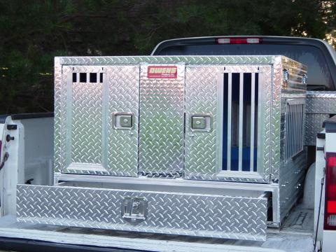 Dog Box Pro Hunter Series Double Compartment with Bottom Drawer / Tall / 46 W x 45 D x 32 H / All Seasons Vents / Diamond Tread Aluminum / Owens Products