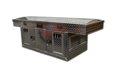 Dog Box Hunter Series Double Compartment with Top Storage / Crossover / 71 W x 27 D x 25 H / Standard Vents / Diamond Tread Aluminum / Owens Products