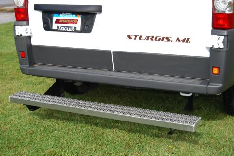 Hitch Step Owens Commercial Rear Step Grip Strut 14-18 Ram Promaster Full Van Rear Entry Step Aluminum Bright Owens Products