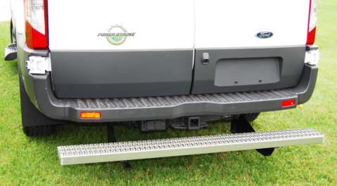 Hitch Step Owens Commercial Rear Step Grip Strut 15-18 Ford Transit Full Size Van Rear Entry Step Aluminum Bright Owens Products