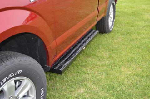 Running Boards Grip Strut Commercial 15-18 Ford F150 17-18 F250/F350/F450/F550 Super Duty W/ W/O Flares Standard Cab Aluminum Textured Black Owens Products