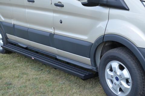 Running Boards Grip Strut Commercial 15-18 Ford Transit Van Full Length Both Sides 2 Inch Riser 148 Inch Aluminum Textured Black Owens Products