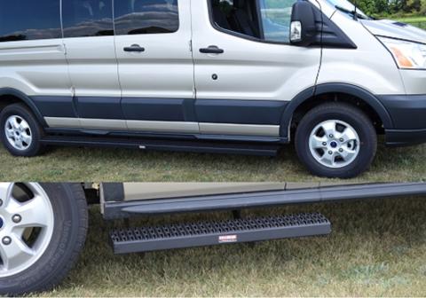 Running Boards Grip Strut Commercial 15-18 Ford Transit Van Short Driver/Long Passenger 148 Inch Aluminum Textured Black Owens Products