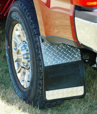 Mud Flaps Classic Single Rear Wheel Rubber Mudflaps / Diamond Tread Aluminum Inserts / 17-18 Ford F250 F350 / 12 x 18 / Owens Products