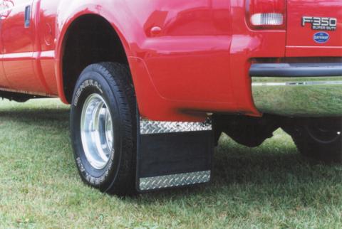 Mud Flaps Classic Dually Rubber Mudflaps / Diamond Tread Aluminum Inserts / 99-10 Ford F350 / 19 x 24 / Owens Products