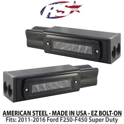 2011-2016 Ford F250-F450 Super Duty Hitch Bar Reverse 7in LED Flood Lighting Heavy Duty Bolt-On Blacked Out Kit with Heated Lens and Single End Light Cap