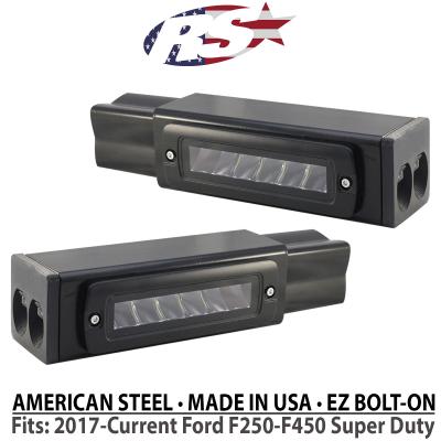 2017-Current Ford F250-F450 Super Duty Hitch Bar Reverse 7in LED Flood Lighting Heavy Duty Bolt-On Blacked Out Kit with Heated Lens and Single End Light Cap