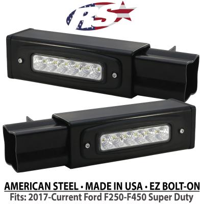2017-Current Ford F250-F450 Super Duty Hitch Bar Reverse 7in LED Flood Lighting Heavy Duty Bolt-On Street Series Kit and Single End Light Cap