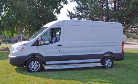 Running Boards Classic Series Extruded 4 Inch 15-18 Ford Transit Van 150/250 4 Inch Riser 148 Inch Aluminum Bright Owens Products