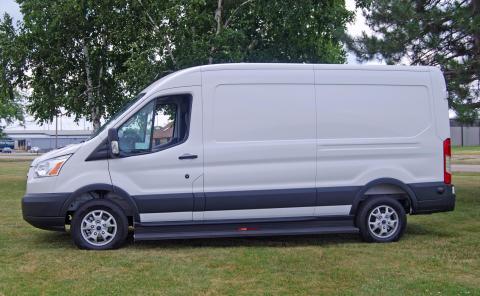 Running Boards Classic Series Extruded 4 Inch Black 15-18 Ford Transit Van 150/250 4 Inch Riser Aluminum Black Owens Products