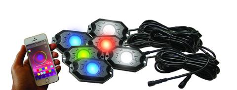 NEW 6-POD RGB+W Hi-Power Rock Light Complete Kit with Bluetooth APP Controls Race Sport Lighting