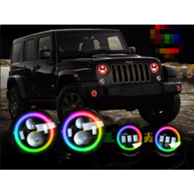 Chasing Version - 2018-Present Jeep JL 9 Inch Adapted Headlight and 4 Inch Foglight ColorSMART Combo Complete RGB Multi-Color Kit Race Sport Lighting