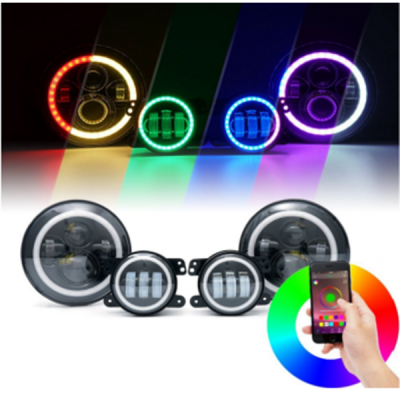 2018-Present Jeep JL 9 Inch Adapted Headlight and 4 Inch Foglight ColorSMART Combo Complete RGB Multi-Color Kit Race Sport Lighting