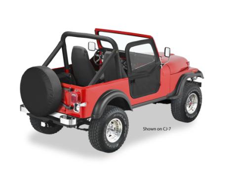 Jeep Doors Full 2-Piece Fabric Doors For Ford 1966-1977 Bronco Clear Vinyl Black Crush Fabric Pair Bestop