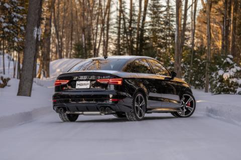 2015-2020 Audi S3 T304 Stainless Steel 3 Inch Cat Back Quad Split Rear Exit with Carbon Fiber Tips Active Exhaust MBRP