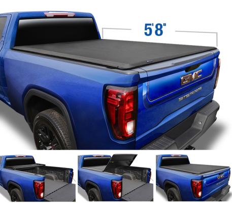 T3 Soft Tri-Fold Tonneau Cover For 19-22 Silverado/Sierra 1500 5 Ft 8 Inch Bed Not Work with Factory Side Storage Box or CarbonPro Tyger Auto