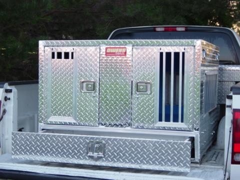Dog Box Pro Hunter Series Double Compartment with Bottom Drawer / Tall / 46 W x 45 D x 32 H / All Seasons Vents / Diamond Tread Aluminum / Owens Products