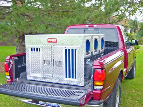 Dog Box Hunter Series Double Compartment / Bear/Cat / 38 W x 45 D x 27 H / Striker Holes / Diamond Tread Aluminum / Owens Products