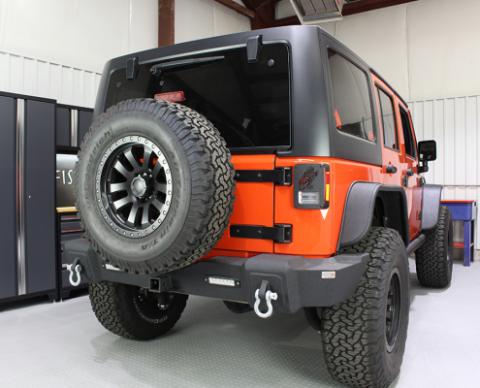 Jeep JK Rear Bumper W/LED's 07-18 Wrangler JK Rubicon and Unlimited Steel Black Textured Powdercoat Fishbone Offroad