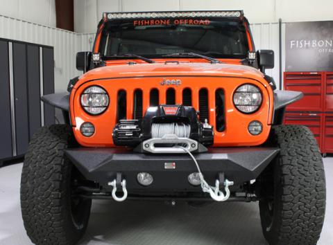 Jeep JK Front Bumper 07-18 Wrangler JK Rubicon and Unlimited Steel Black Textured Powdercoat Manowar Series Fishbone Offroad