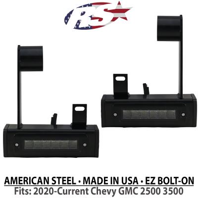 2020-Current Chevy GMC 2500 3500 Hitch Bar Reverse 7in LED Flood Lighting Heavy Duty Bolt-On Blacked Out Kit with Heated Lens and Dual End Light Cap