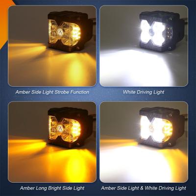 40-Watt LED Auxiliary Cube Light with Amber Side Strobe HD Series with Clear Lens Pair Race Sport Lighting