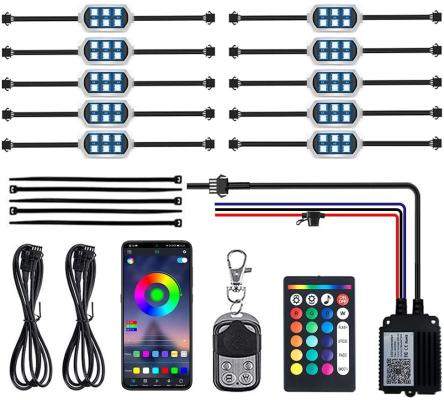 RGB Multi-Color LED Motorcycle Accent Strip Light Kit with Bluetooth and RF Remote Control Race Sport Lighting