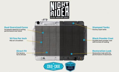 65-66 Ford Mustang 289 Manual Aluminum Performance Radiator Black Night Rider Series Cold Case Radiators