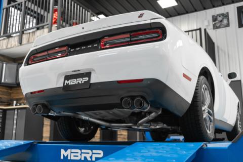 15-23 Dodge Challenger T304 Stainless Steel 2.5 Inch Cat Back Dual Rear Exit with Carbon Fiber Tips Exhaust System MBRP