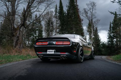 15-23 Dodge Challenger T304 Stainless Steel 3 Inch Dual Cat Back Quad Tips with Carbon Fiber Tips (Race Version) Exhaust System MBRP