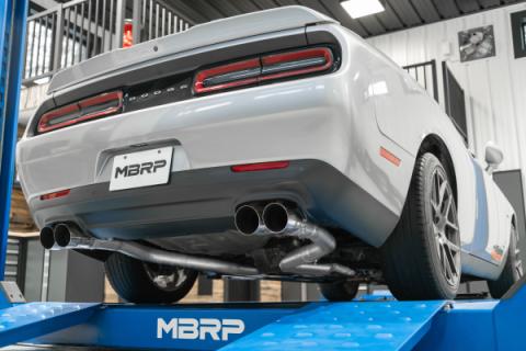 2015-2016 Dodge Challenger Aluminized Steel 3 Inch Dual Rear Cat-Back Quad Tips (Race Version) Exhaust System MBRP