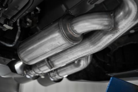 24-Up Ford Mustang GT 5.0L, Armor BLK Black-Coated Aluminized Steel 3 Inch Cat-Back Dual Split Rear with Quad Black Tips, Race Profile MBRP