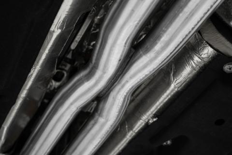 24-Up Ford Mustang GT 5.0L, Armor BLK Black-Coated Aluminized Steel 3 Inch Cat-Back Dual Split Rear with Quad Black Tips, Race Profile MBRP