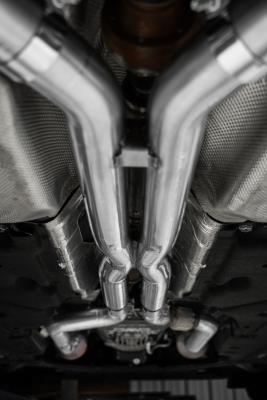 24-Up Ford Mustang GT 5.0L, Armor BLK Black-Coated Aluminized Steel 3 Inch Cat-Back Dual Split Rear with Quad Black Tips, Race Profile MBRP