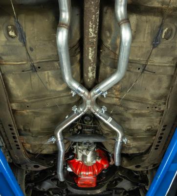 68-72 Chevelle High Tuck 2.5 Inch Crossmember Back W/X-Pipe and 18 Inch Race Pro Mufflers System Pypes Performance Exhaust