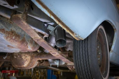 1966-71 Ford Fairlane 2.5 Inch H-Pipe Crossmember Back Quarter Panel Exit Exhaust Turbo Pro Mufflers Pypes Performance Exhaust