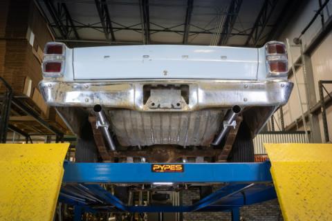 1966-71 Ford Fairlane 2.5 Inch H-Pipe Crossmember Back Rear Exit Exhaust Street Pro Mufflers Pypes Performance Exhaust